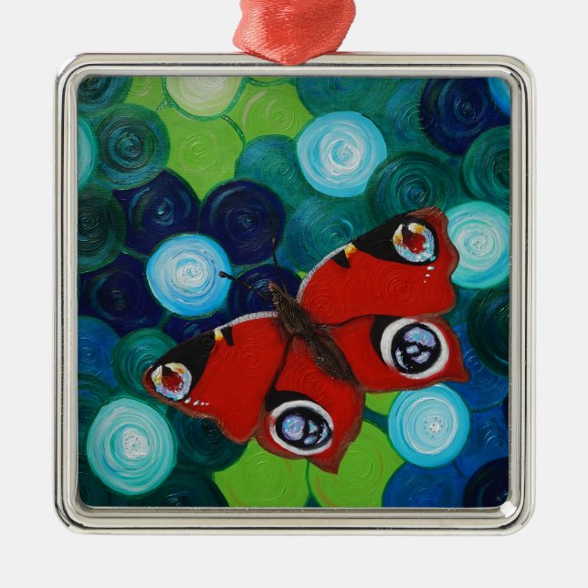 Peacock Butterfly Painting Metal Ornament (Front)