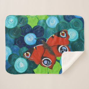 Peacock Butterfly Painting Sherpa Blanket