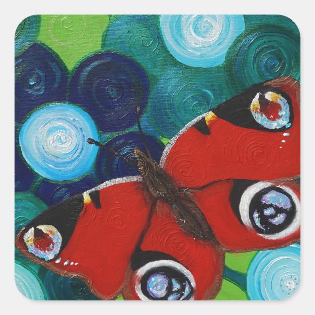 Peacock Butterfly Painting Square Sticker (Front)