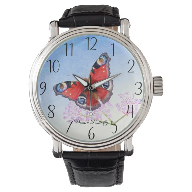 Peacock Butterfly Watercolor Painting  Watch (Front)
