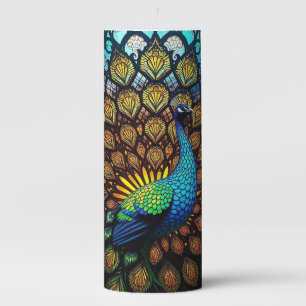 Peacock Candle with Stained Glass Look