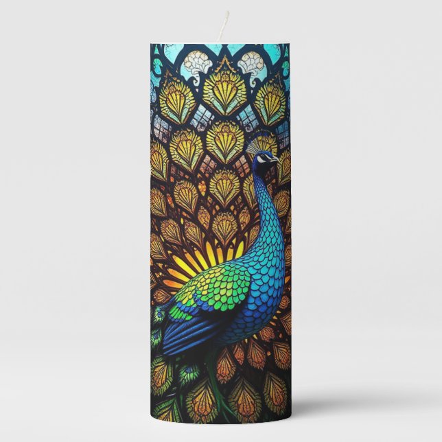 Peacock Candle with Stained Glass Look (Front)