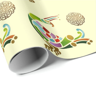 Peacock Celtic Deco Jeweled Wrapping Paper