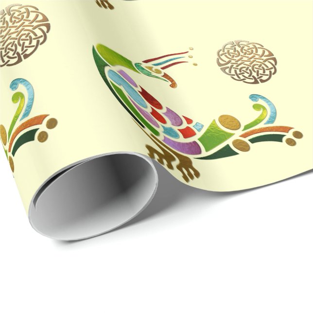Peacock Celtic Deco Jeweled Wrapping Paper (Roll Corner)