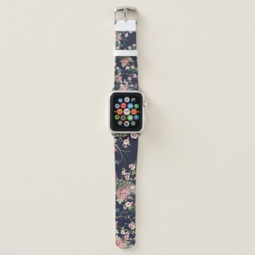 Peacock Cherry Tree Watercolor Pattern Apple Watch Band