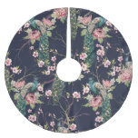 Peacock Cherry Tree, Watercolor Pattern. Brushed Polyester Tree Skirt