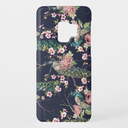 Peacock Cherry Tree Watercolor Pattern Case_Mate Samsung Galaxy S9 Case