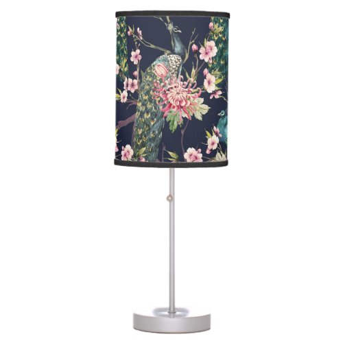 Peacock Cherry Tree Watercolor Pattern Table Lamp