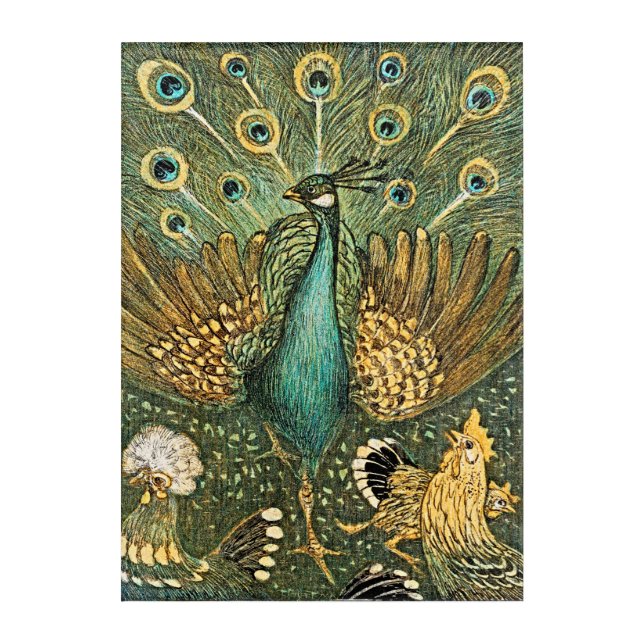Peacock & Chickens by Theo van Hoytema Acrylic Print (Front)