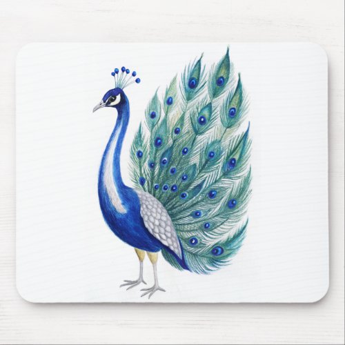 Peacock Chinese Navy Blue White Vintage Mousepad