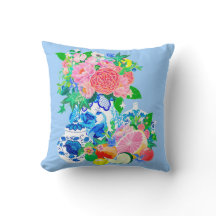 Peacock Chinoiserie vase with peonies and roses