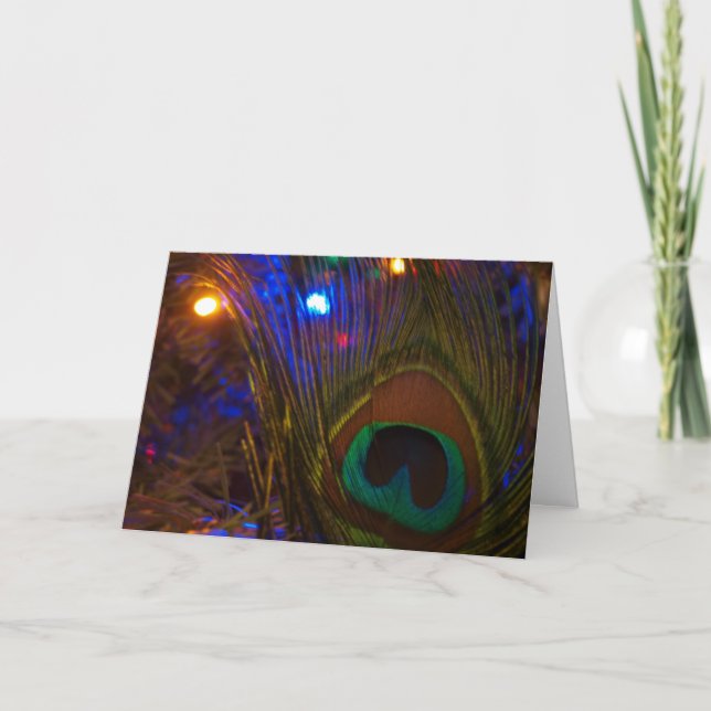 Peacock Christmas Feather Holiday Card (Front)