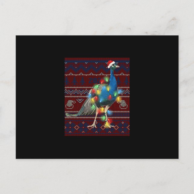 Peacock Christmas Lights Ugly Sweater Goat Lover Invitation Postcard (Front)