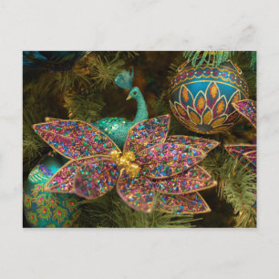 Peacock Christmas Ornament Holiday Tree Postcard