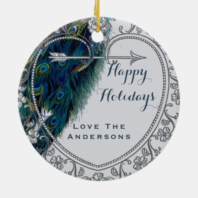 Peacock Christmas PHOTO Ornament Family Couple (Back)