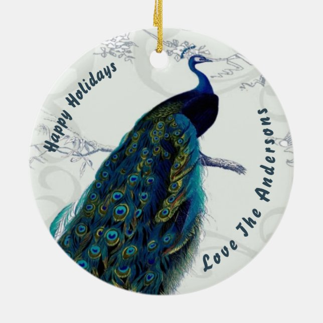 Peacock Christmas PHOTO Ornament Family Couple 2 (Back)