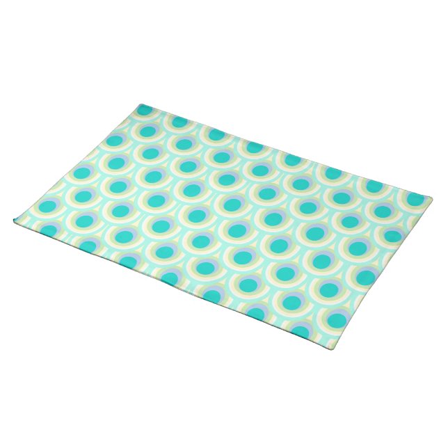peacock circle pattern aqua mint canvas placemat (On Table)