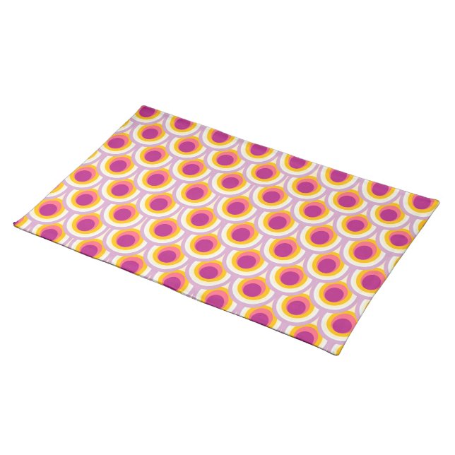 Peacock circle pattern yellow pink canvas placemat (On Table)
