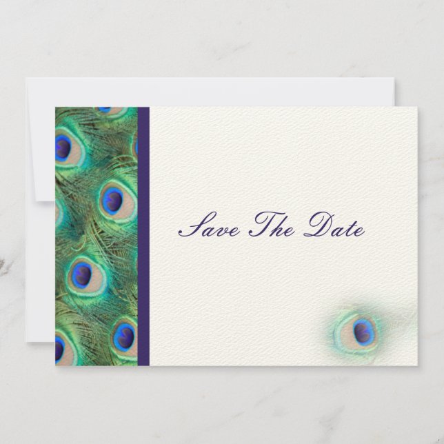 peacock cobalt blue  teal Save the date (Front)