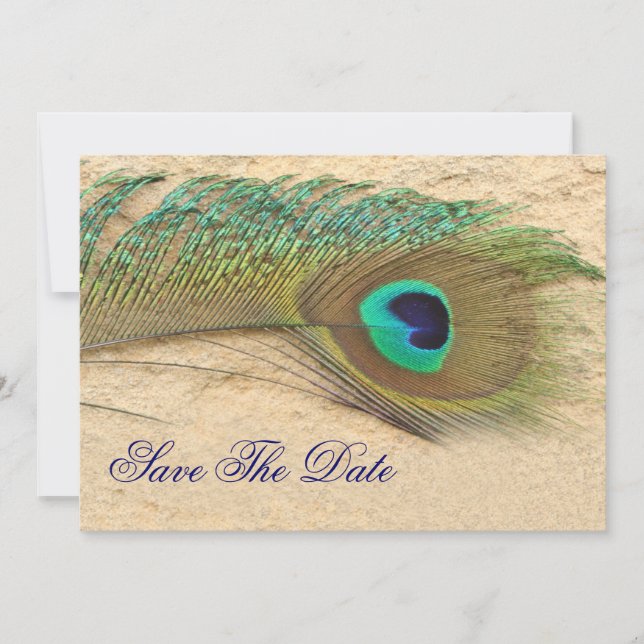 peacock cobalt blue  teal Save the date (Front)