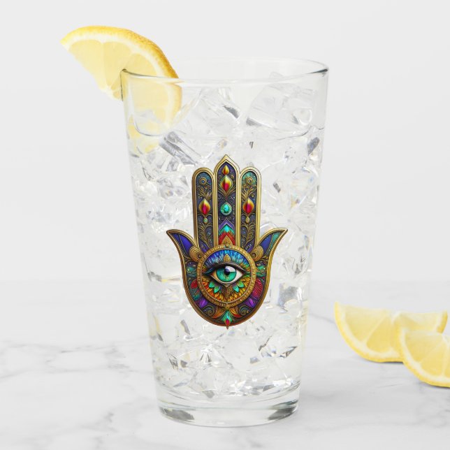 Peacock Color Flower Petals Hamsa Green Third Eye Glass (Front Ice)