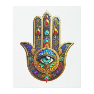 Peacock Color Flower Petals Hamsa Green Third Eye Metal Print