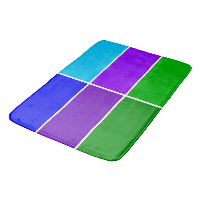 Peacock Color Geometric Blocks Bath Mat (Angled)