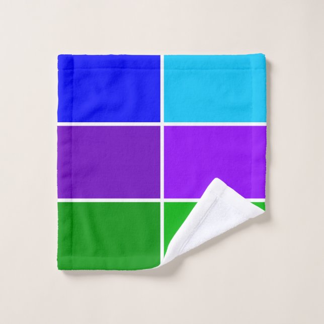 Peacock Color Geometric Blocks Bath Towel Set (Wash Cloth)