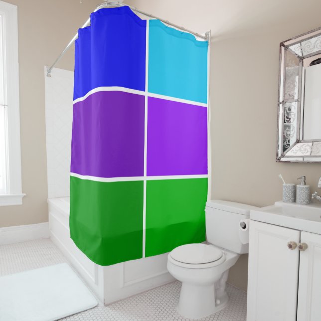 Peacock Color Geometric Blocks Shower Curtain (In Situ)