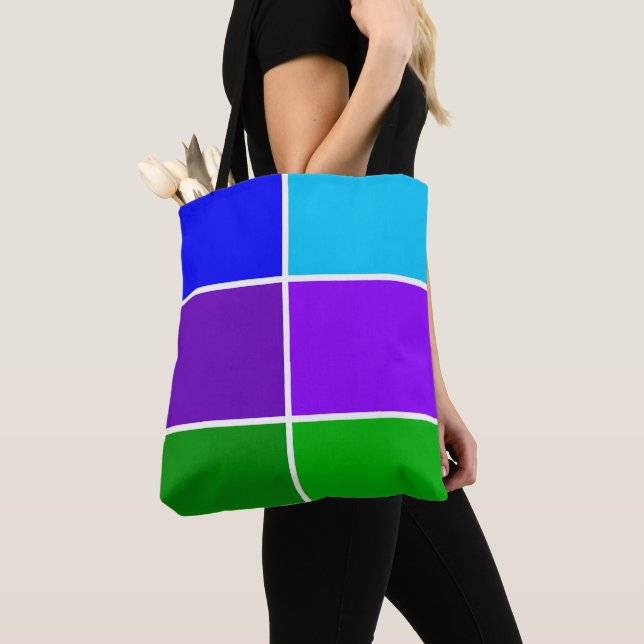 Peacock Color Geometric Blocks Tote Bag (Close Up)