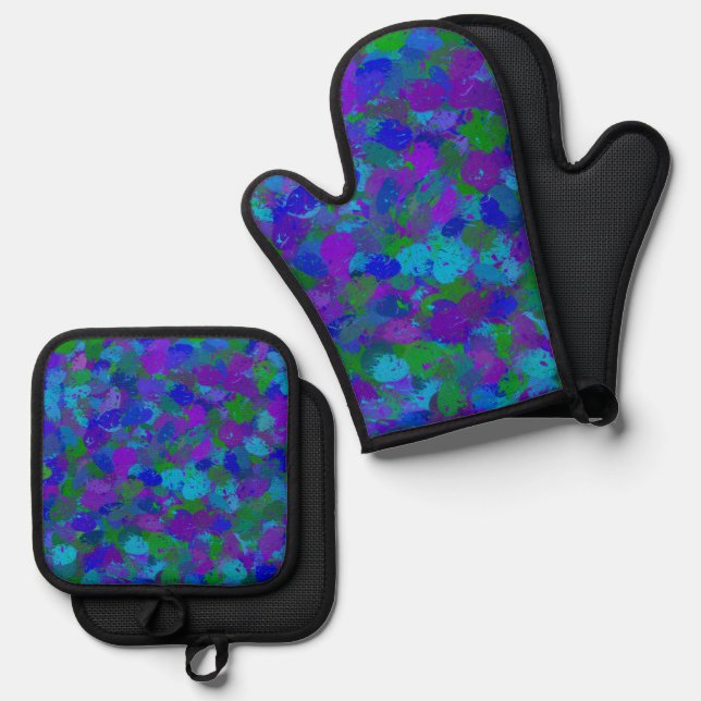Peacock Color Oven Mitt & Pot Holder Set (Front/Back)