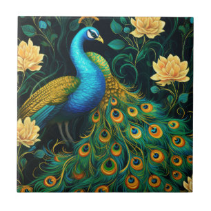 Peacock Colorful Blue Illustration Ceramic Tile