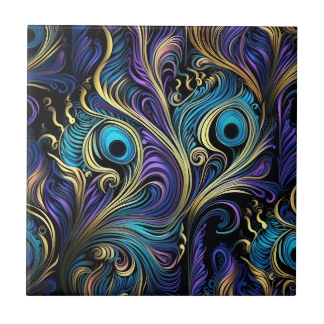Peacock Colorful Pattern Ceramic Tile (Front)