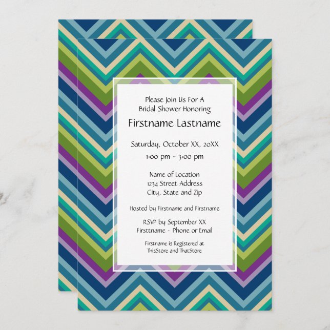 Peacock Colors Chevron Pattern Bridal Shower Invitation (Front/Back)