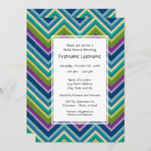 Peacock Colors Chevron Pattern Bridal Shower Invitation