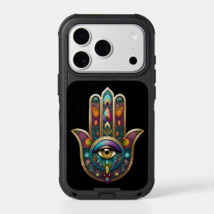 Peacock Colors Hamsa w/ Gold Third Eye iPhone 17 Pro Case