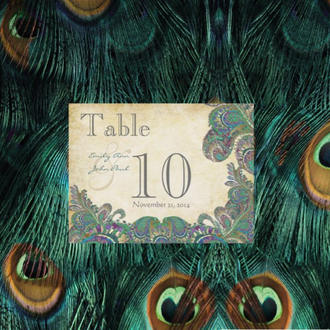 Peacock Colors Paisley Wedding Table Number (Creator Uploaded)