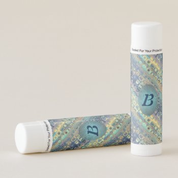 Peacock Colors Retro Rounded Squares Initialed Lip Balm by missprinteditions at Zazzle