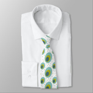 Peacock Colors Turquoise Blue Green Mid-century Neck Tie