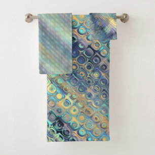 Peacock Colors Varied Patterns Ensemble Bath Towel Set