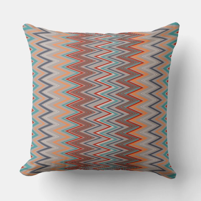 Peacock Colors Zigzag Throw Pillow (Front)