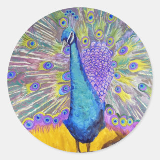 Peacock Dance Purple and Blue Classic Round Sticker