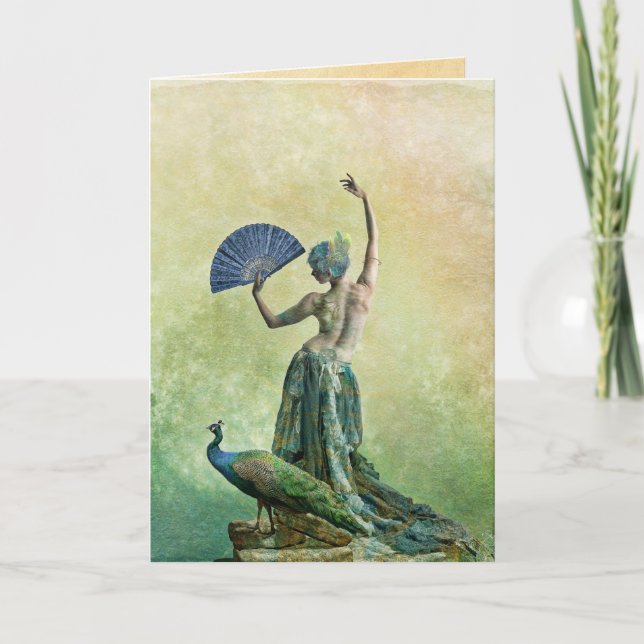 Peacock Dancer Greeting Card with Saying (Front)