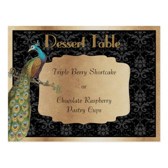 Peacock Dark Gold Dessert Candy Buffet Table Sign Postcard
