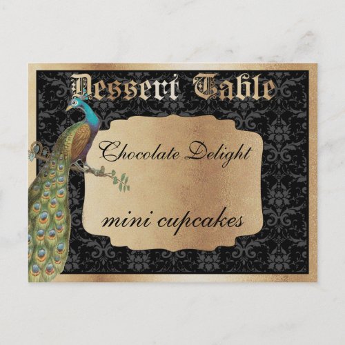 Peacock Dark Gold Dessert Candy Table Sign Postcard