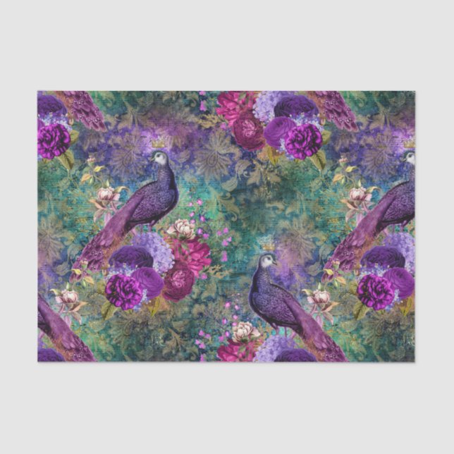 Peacock Decoupage Ephemera Tissue Paper (Front)