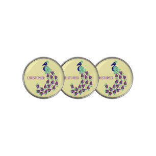 Peacock Design Personalised Any Colour Background Golf Ball Marker