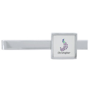 Peacock Design Personalised Silver Finish Tie Bar