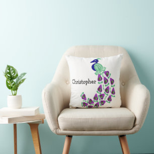 Peacock Design Personalised Throw Pillow
