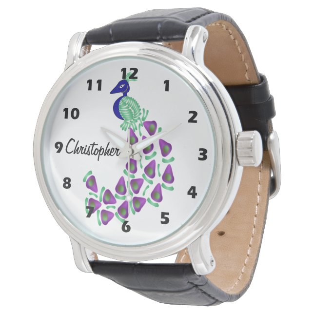 Peacock Design Personalised Watch (Angled)